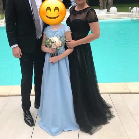 Basix Black Label Embellished Tulle Cap-Sleeve Black Ball Gown - Picture 7 of 10